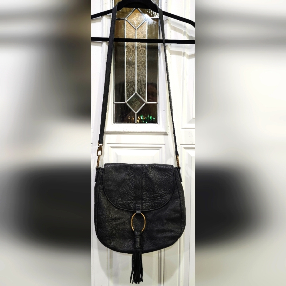 Lucky Brand Black Pebble Leather Hobo Style Bag Purse